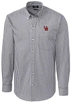 Cutter and Buck Ole Miss Rebels Mens Charcoal Vault Easy Care Gingham Long Sleeve Dress Shirt