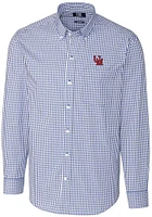 Cutter and Buck Ole Miss Rebels Mens Blue Easy Care Gingham Long Sleeve Dress Shirt