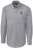 Cutter and Buck Southern Illinois Salukis Mens Charcoal Easy Care Gingham Long Sleeve Dress Shirt
