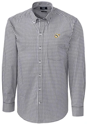 Cutter and Buck West Virginia Mountaineers Mens Charcoal Easy Care Gingham Long Sleeve Dress Shirt