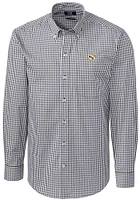 Cutter and Buck West Virginia Mountaineers Mens Charcoal Easy Care Gingham Long Sleeve Dress Shirt