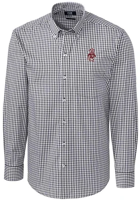 Cutter and Buck Washington State Cougars Mens Charcoal Vault Easy Care Gingham Long Sleeve Dress S..