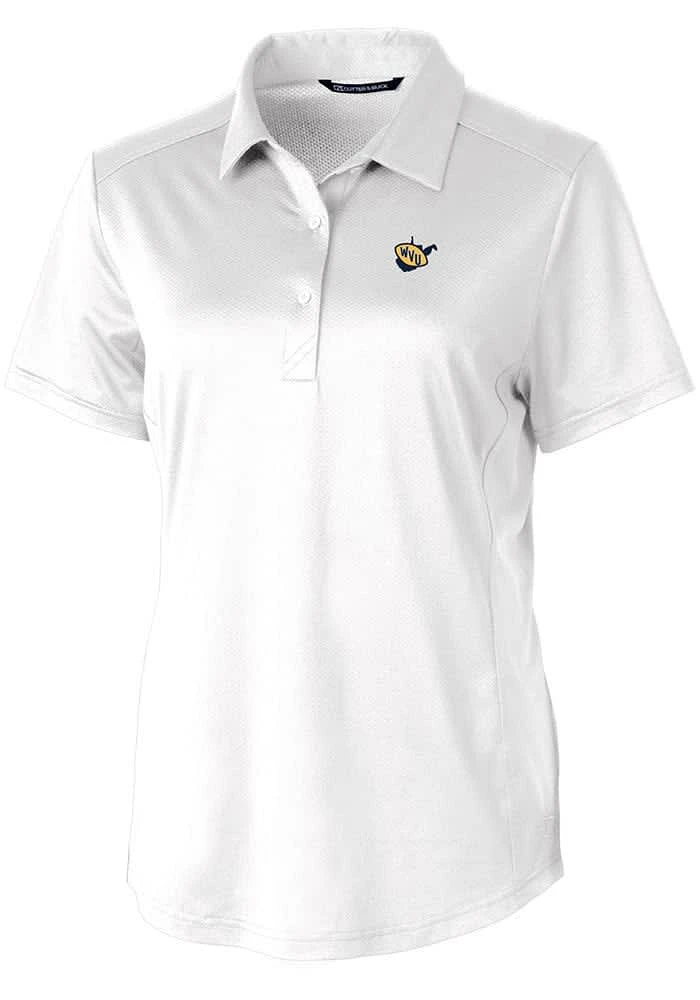 Cutter and Buck West Virginia Mountaineers Womens White Vault Prospect Textured Short Sleeve Pol..
