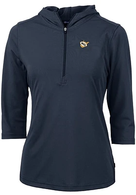 Cutter and Buck West Virginia Mountaineers Womens Navy Blue Vault Virtue Eco Pique Hooded Sweatshi..