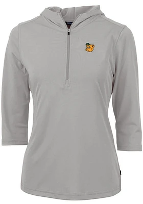 Cutter and Buck Baylor Bears Womens Grey Vault Virtue Eco Pique Hooded Sweatshirt