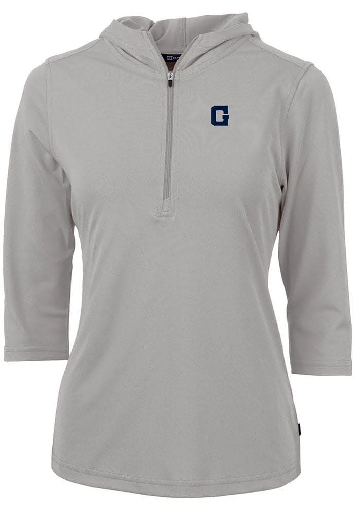 Cutter and Buck Georgetown Hoyas Womens Grey Vault Virtue Eco Pique Hooded Sweatshirt