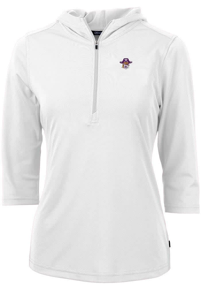 Cutter and Buck East Carolina Pirates Womens White Vault Virtue Eco Pique Hooded Sweatshirt