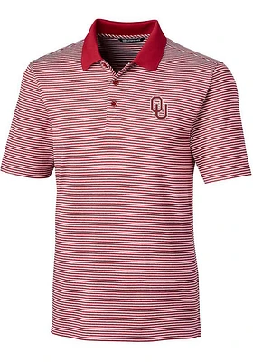 Cutter and Buck Oklahoma Sooners Mens Crimson Forge Tonal Stripe Short Sleeve Polo