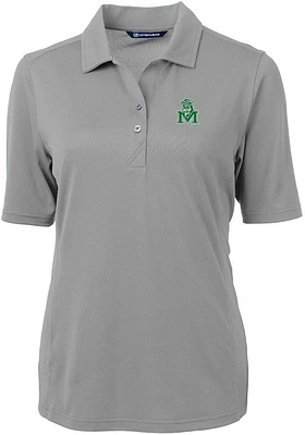 Cutter and Buck Marshall Thundering Herd Womens Grey Vault Virtue Eco Pique Short Sleeve Polo Sh..