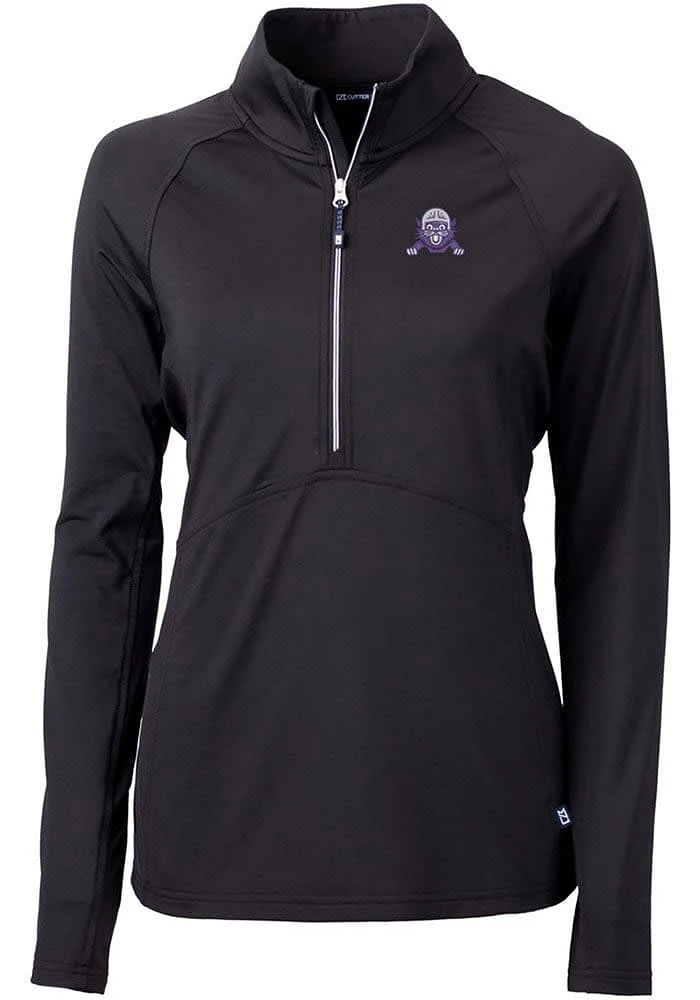 Womens Northwestern Wildcats Black Cutter and Buck Vault Adapt Eco Qtr Zip