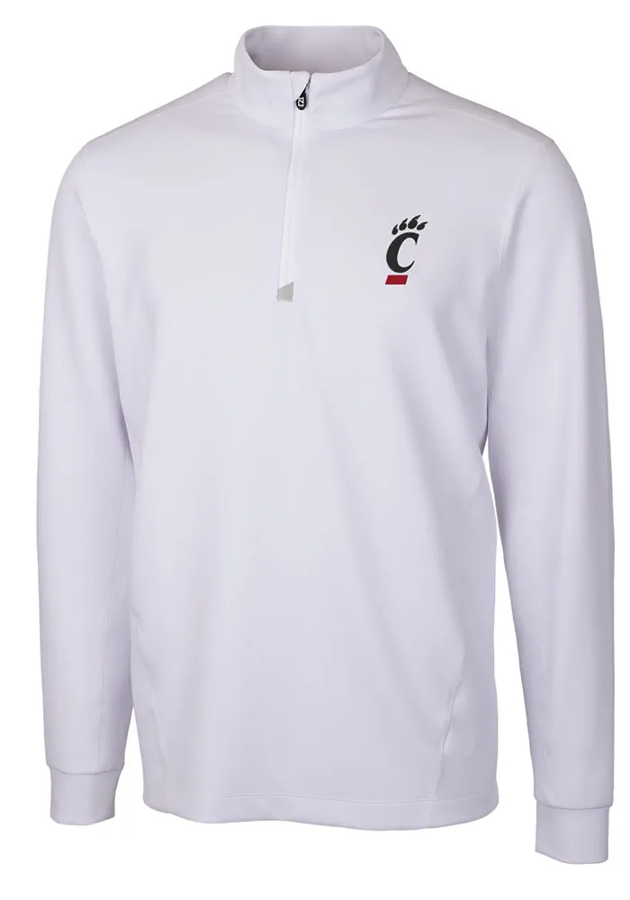 Cutter and Buck Cincinnati Bearcats Mens White Traverse Long Sleeve Qtr Zip Pullover