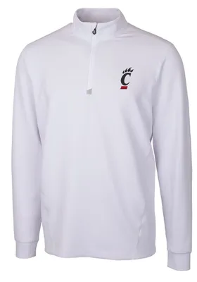 Cutter and Buck Cincinnati Bearcats Mens White Traverse Long Sleeve 1/4 Zip Pullover