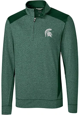 Cutter and Buck Michigan State Spartans Mens Green Colorblock Shoreline Long Sleeve Qtr Zip Pullov..