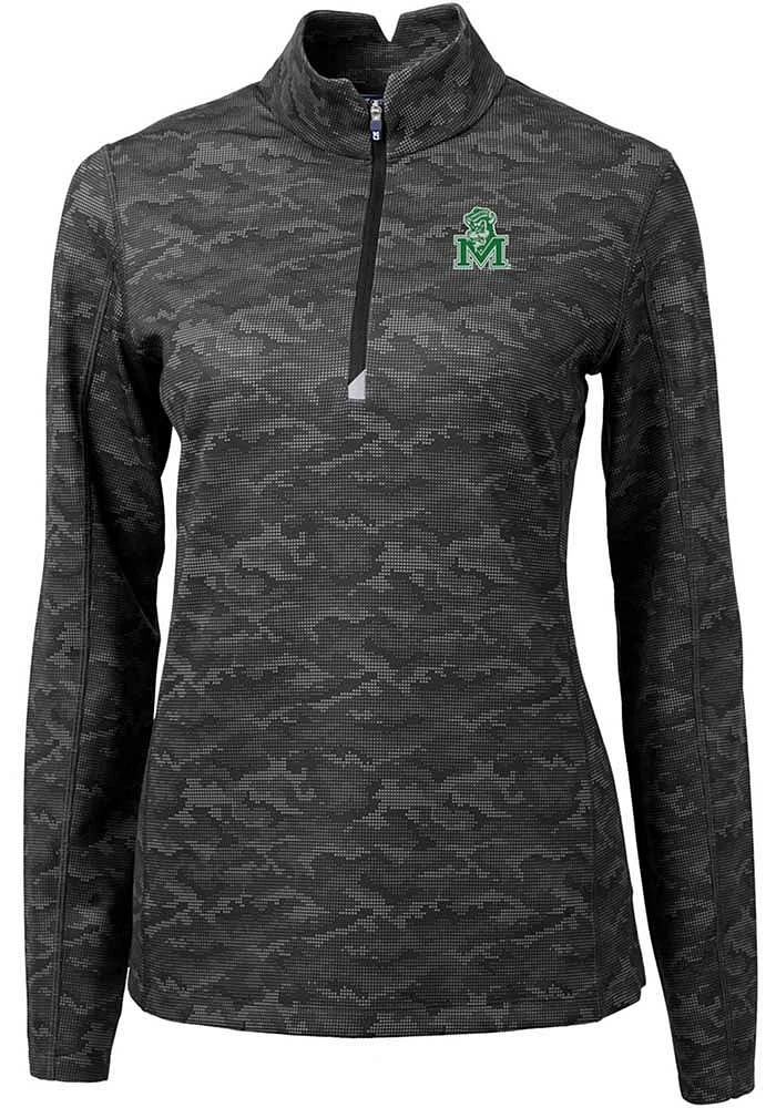 Cutter and Buck Marshall Thundering Herd Womens Black Vault Traverse Camo Qtr Zip