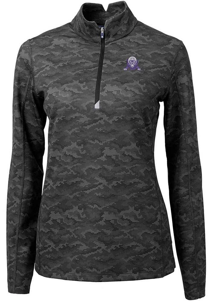 Womens Northwestern Wildcats Black Cutter and Buck Traverse Camo Qtr Zip