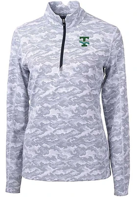 Cutter and Buck Tulane Green Wave Womens Grey Traverse Camo Qtr Zip
