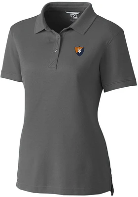 Womens Illinois Fighting Illini Grey Cutter and Buck Vault Advantage Pique Short Sleeve Polo Shi..