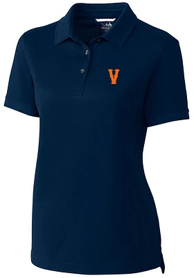 Cutter and Buck Virginia Cavaliers Womens Navy Blue Vault Advantage Pique Short Sleeve Polo Shir..