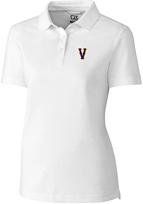 Cutter and Buck Virginia Cavaliers Womens White Vault Advantage Pique Short Sleeve Polo Shirt