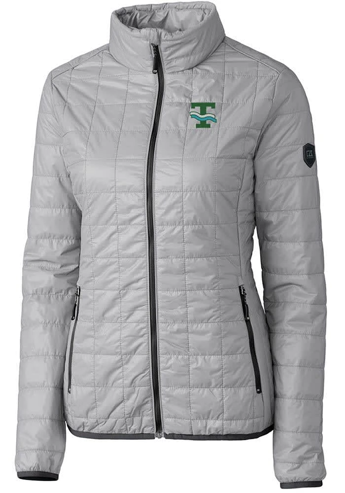 Cutter and Buck Tulane Green Wave Womens Grey Vault Rainier PrimaLoft Puffer Filled Jacket
