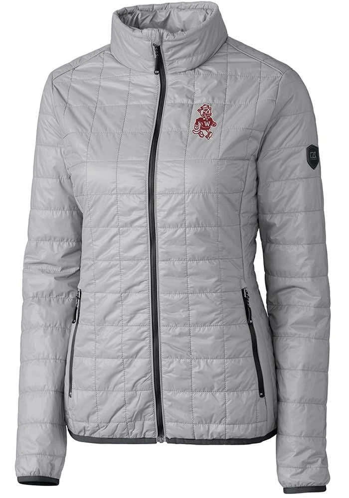 Cutter and Buck Washington State Cougars Womens Grey Vault Rainier PrimaLoft Puffer Filled Jacke..
