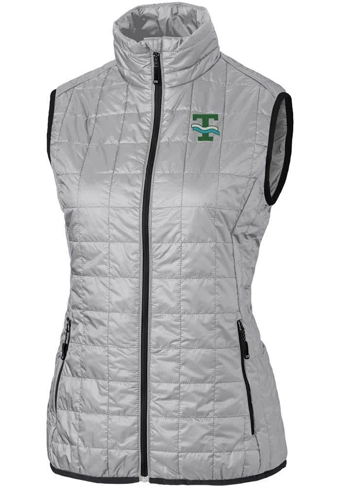 Cutter and Buck Tulane Green Wave Womens Grey Vault Rainier PrimaLoft Puffer Vest