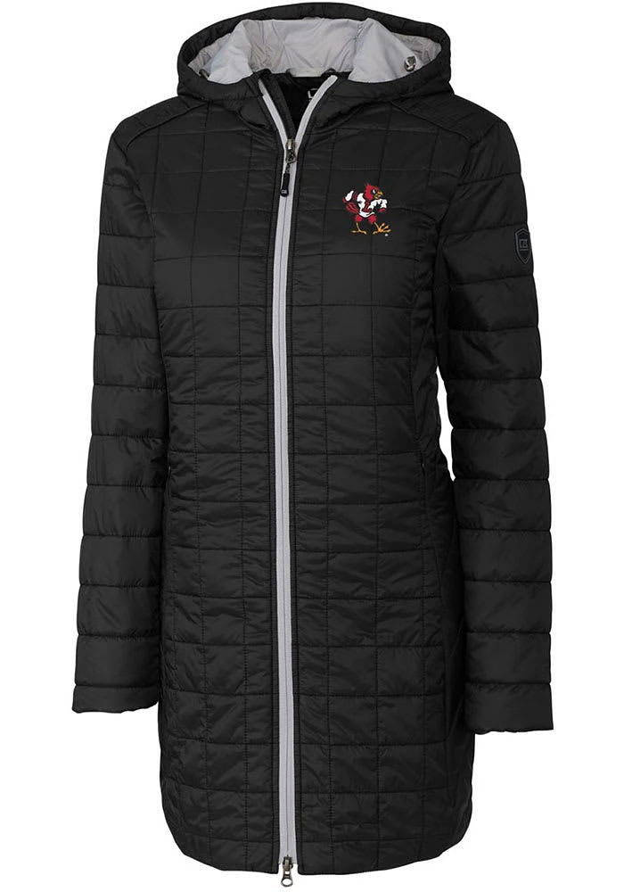 Cutter and Buck Louisville Cardinals Womens Black Rainier Primaloft Long Filled Jacket