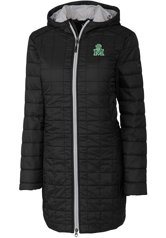 Cutter and Buck Marshall Thundering Herd Womens Black Vault Rainier Primaloft Long Filled Jacket
