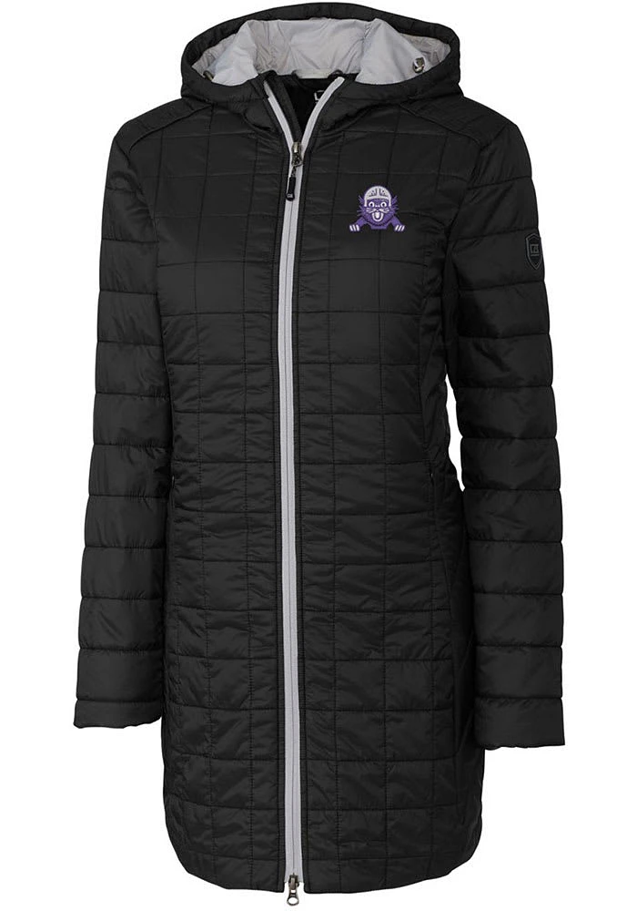 Womens Northwestern Wildcats Black Cutter and Buck Rainier Primaloft Long Filled Jacket