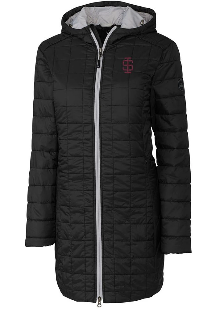 Cutter and Buck Southern Illinois Salukis Womens Black Rainier Primaloft Long Filled Jacket