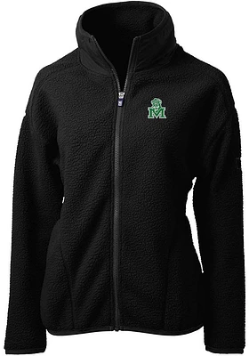 Cutter and Buck Marshall Thundering Herd Womens Black Cascade Eco Sherpa Long Sleeve Full Zip Ja..