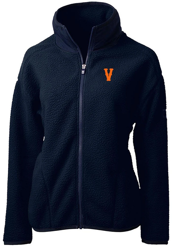 Cutter and Buck Virginia Cavaliers Womens Navy Blue Cascade Eco Sherpa Long Sleeve Full Zip Jack..