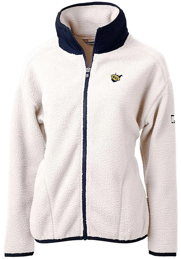 Cutter and Buck West Virginia Mountaineers Womens Grey Cascade Eco Sherpa Long Sleeve Full Zip J..