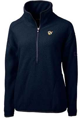 Cutter and Buck West Virginia Mountaineers Womens Navy Blue Cascade Eco Sherpa Qtr Zip
