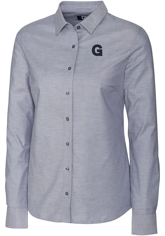 Cutter and Buck Gonzaga Bulldogs Womens Stretch Oxford Long Sleeve Grey Dress Shirt