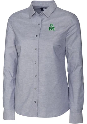Cutter and Buck Marshall Thundering Herd Womens Stretch Oxford Long Sleeve Grey Dress Shirt