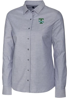 Cutter and Buck Tulane Green Wave Womens Stretch Oxford Long Sleeve Grey Dress Shirt