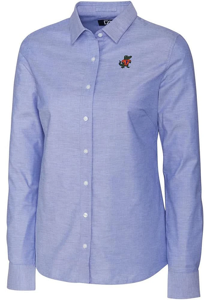 Cutter and Buck Florida Gators Womens Vault Stretch Oxford Long Sleeve Blue Dress Shirt