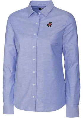 Cutter and Buck Florida Gators Womens Vault Stretch Oxford Long Sleeve Blue Dress Shirt