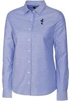 Cutter and Buck Kansas Jayhawks Womens Vault Stretch Oxford Long Sleeve Blue Dress Shirt