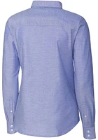 Cutter and Buck Kansas Jayhawks Womens Vault Stretch Oxford Long Sleeve Blue Dress Shirt