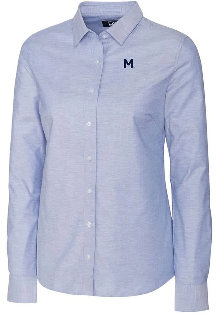 Cutter and Buck Michigan Wolverines Womens Stretch Oxford Long Sleeve Light Blue Dress Shirt