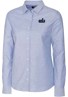 Cutter and Buck Old Dominion Monarchs Womens Stretch Oxford Long Sleeve Light Blue Dress Shirt