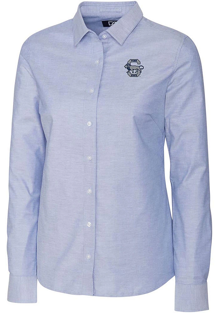 Cutter and Buck Penn State Nittany Lions Womens Stretch Oxford Long Sleeve Light Blue Dress Shirt