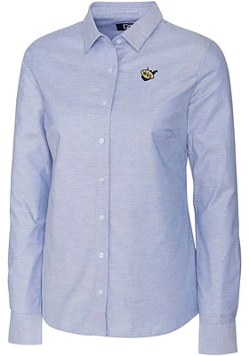 Cutter and Buck West Virginia Mountaineers Womens Stretch Oxford Long Sleeve Light Blue Dress Sh..