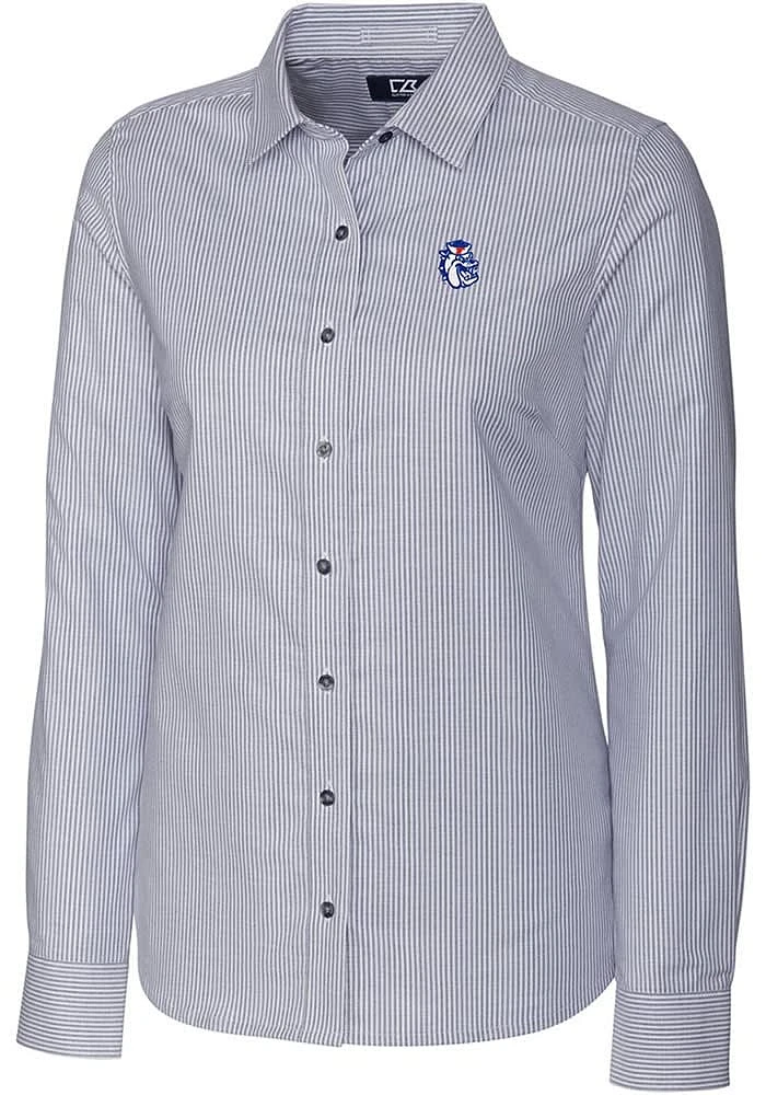 Cutter and Buck Fresno State Bulldogs Womens Stretch Oxford Stripe Long Sleeve Dress Shirt