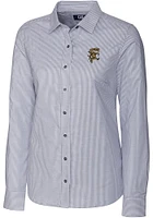 Cutter and Buck Grambling State Tigers Womens Stretch Oxford Stripe Long Sleeve Grey Dress Shirt