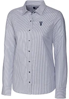 Cutter and Buck Villanova Wildcats Womens Stretch Oxford Stripe Long Sleeve Grey Dress Shirt