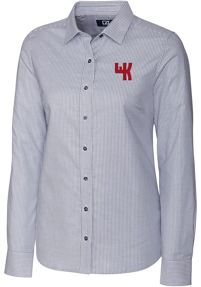 Cutter and Buck Western Kentucky Hilltoppers Womens Stretch Oxford Stripe Long Sleeve Grey Dress S..