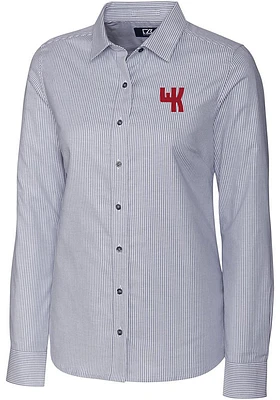 Cutter and Buck Western Kentucky Hilltoppers Womens Stretch Oxford Stripe Long Sleeve Grey Dress S..